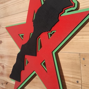 Etoile et Carte Maroc en 3 dimensions Magreb Pays Décoration murale Découpe laser Bois Afrique
