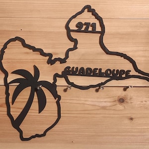 Carte Guadeloupe 971 Palmier bois Découpe laser Décoration murale île française