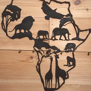 Carte Afrique Animaux Savane Tigre éléphant lion Décoration murale Découpe laser Bois