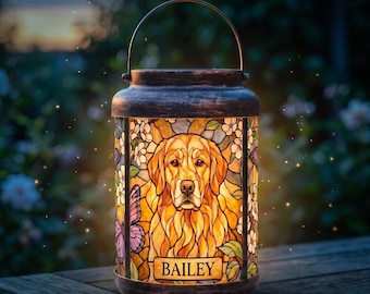 Personalized Pet Memorial Lantern, Custom Photo Garden Light, Stained Glass Style Remembrance Gift