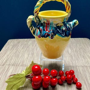 Vintage Vallauris Vibrant Yellow Drip Glaze Ceramic Vase Picasso-Era Influence