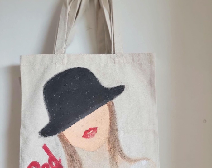 Hand painted "Red" canvas tote