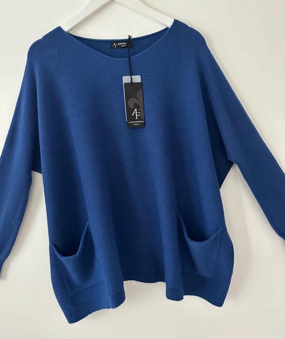 Made in Italy Alpini Knitwear Blue Oversized Loose Soft Quirky