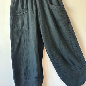 Italian black Cotton Muslin Balloon Trousers for Women I Loose Fit Harem Pants | Elastic Waist| oversized | Made in Italy | one size | 8-16