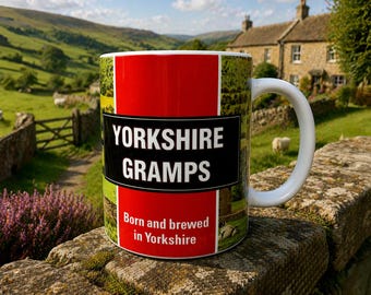 Yorkshire Gramps Mug 11oz Ceramic Cup – Born & Brewed in Yorkshire Gift for Grandad, Funny Yorkshire Gift, Father’s Day Present, Handmade UK