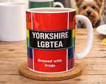 Yorkshire LGBTea Mug, Pride Rainbow Mug, Funny Yorkshire Mug, LGBTQ Gift, Brewed With Pride Cup, Novelty Mug, Handmade UK