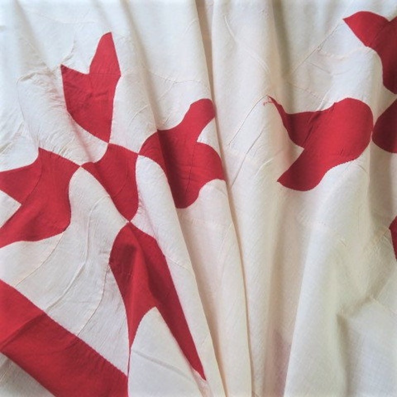 ANTIQUE quilt top, RED and WHITE star, hand pieced image 6