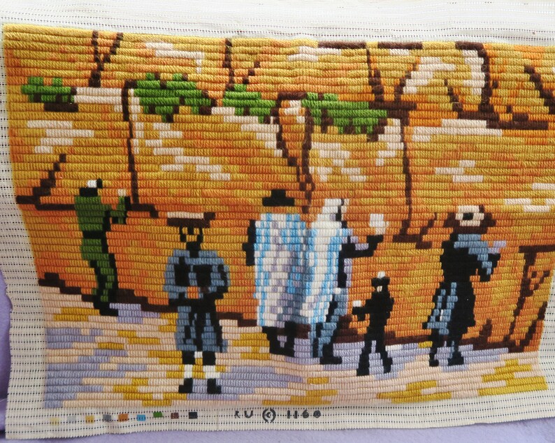 WAILING WALL,needlework panel,vintage needlepoint,long stitch, completed needlepoint to be made into pillow or framed image 5