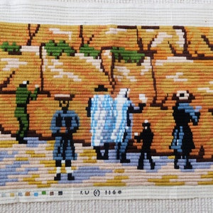 WAILING WALL,needlework panel,vintage needlepoint,long stitch, completed needlepoint to be made into pillow or framed image 1