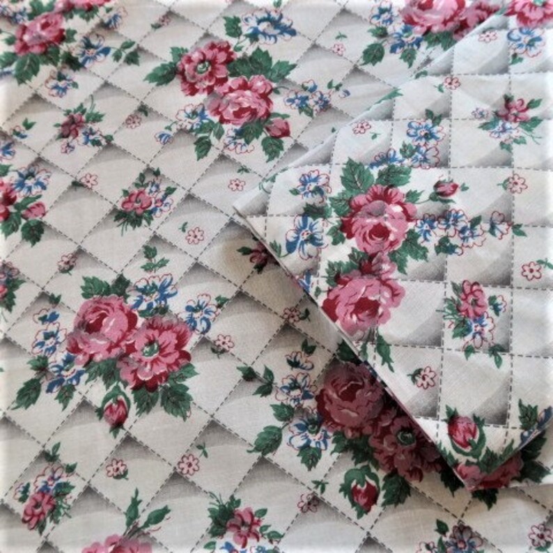 1930s floral print cotton, feedsack, ROSE trellis fabric , large amount image 1