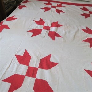ANTIQUE quilt top, RED and WHITE star, hand pieced image 5