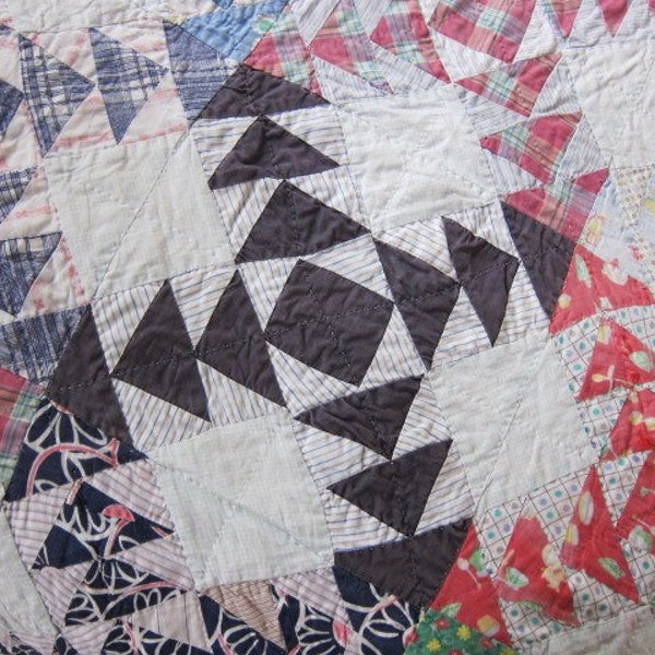 RESERVED FOR LISA Antique quilt 1930s vintage colorful 'Broken Band'