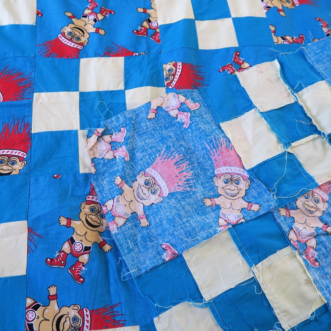 TROLL DOLL vintage quilt top 80s patchwork 1980s decor Etsy