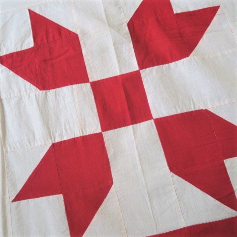 ANTIQUE quilt top, RED and WHITE star, hand pieced image 4