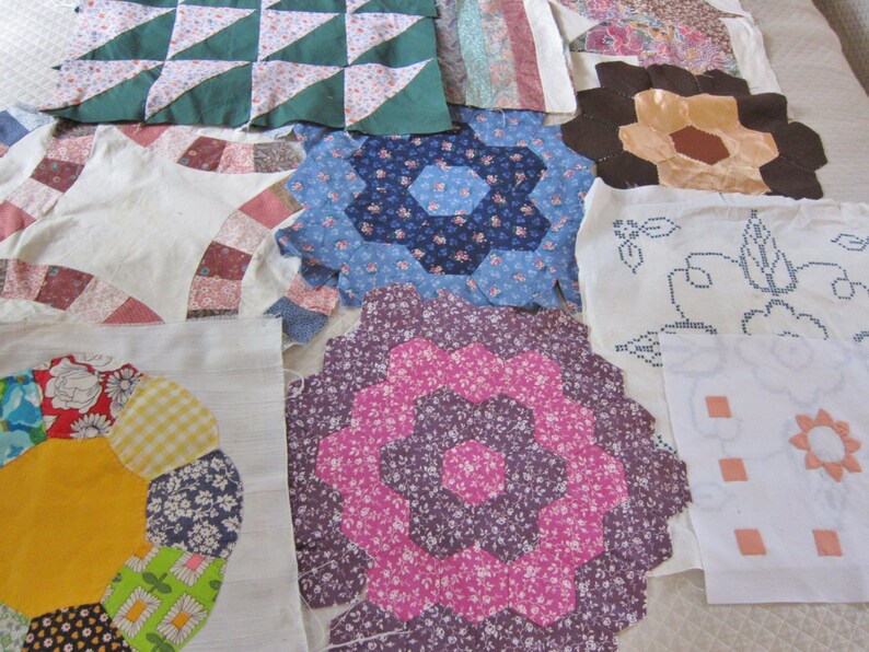 lot quilt blocks unfinished patchwork quilting projects Vintage QUILT blocks vintage quilt LOT 10 PATCHWORK
