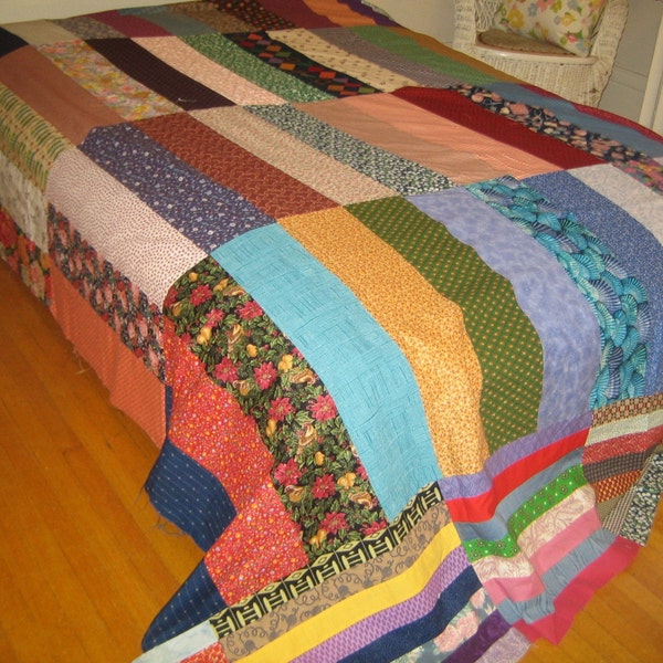 vintage 80s quilt top huge Railway Ties