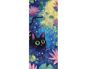 Black Cat Yoga Mat | Mystical Water Lily Art, Fitness Accessory