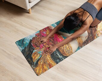 Mermaidcore Red Hair Yoga Mat | Ginger Mermaid Pilates Meditation Mat | Coastal Fantasy Gift