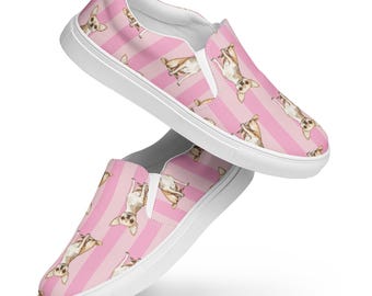 Pink Chihuahua Women’s Canvas Slip-On Shoes | Cute Dog Lover Fashion Sneakers | Preppy Girly Casual Boutique Footwearoes