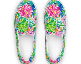 Tropical Floral Slip-On Shoes | Preppy Canvas Flats, Summer Sneakers
