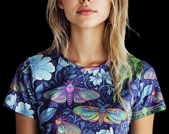 Maximalist Butterfly Tee, Dark Floral Cotton Shirt, Night Garden Aesthetic Top, Black Botanical Goth Fashion, Elegant Alt Clothing-shirt