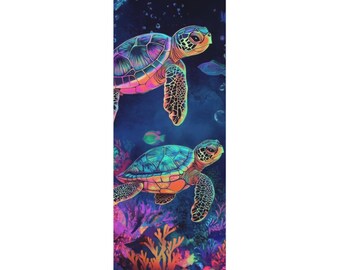 Vibrant Sea Turtle Yoga Mat | Blue Violet Pink Pilates Mat | Ocean Meditation Wellness Gift
