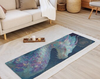 Purple and Blue Pastel Dragon Yoga Mat | Fantasy Pilates Meditation Mat | Mystical Wellness Gift