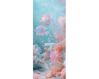 Pink Blue Aquarium Fish Yoga Pilates Meditation Mat, Sea Life Wellness Decor, Coastal Mermaidcore Fitness Gift