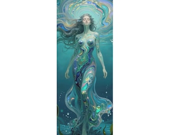 Blue Green Mermaidcore Yoga Pilates Meditation Mat, Sea Life Coastal Wellness Decor, Ocean Lover Fitness Gift