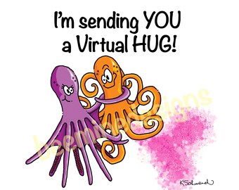 Social Distancing Virtual Card: Hugging Octopus, Send by Text or Email, Instant Downloadable JPG File