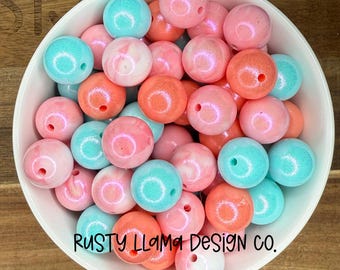 15mm Silikonperlen - Cotton Candy Splash Opal Mix - Flüssiger Schimmer Perlenmix für Armbänder, Schlüsselanhänger, Stifte, Bastelbedarf