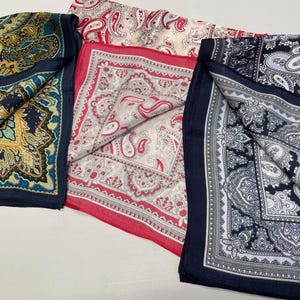 100% Silk Scarf, Paisley Silk Neck Scarf, Silk Bandanna, Silk Neckerchief, Silk Hair Scarf, Personalized Scarf, Pick 3 For Discount, 21"x21" image 10