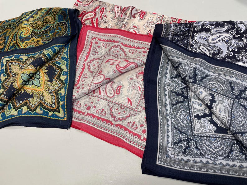 100% Silk Scarf, Paisley Silk Neck Scarf, Silk Bandanna, Silk Neckerchief, Silk Hair Scarf, Personalized Scarf, Pick 3 For Discount, 21"x21" image 10