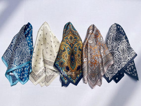 100% Silk Scarf, Paisley Silk Neck Scarf, Silk Bandanna, Silk Neckerchief, Silk Hair Scarf, Personalized Scarf, Pick 3 For Discount, 21"x21"