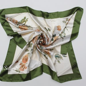 Large Satin Scarf, Silk Feel Neck Scarf, Floral Square Scarf, Silky Hair Scarf, Turban Head Scarf, Personalized Scarf, Pick 3 For Discount