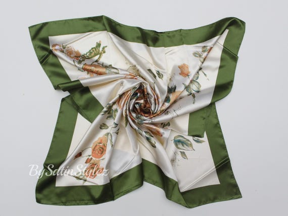 Large Satin Scarf, Silk Feel Neck Scarf, Floral Square Scarf, Silky Hair Scarf, Turban Head Scarf, Personalized Scarf, Pick 3 For Discount