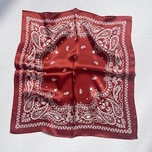 100% Silk Scarf, Paisley Silk Neck Scarf, Silk Bandanna, Silk Neckerchief, Silk Hair Scarf, Personalized Scarf, Pick 3 For Discount, 21"x21" Dark Rust Paisley