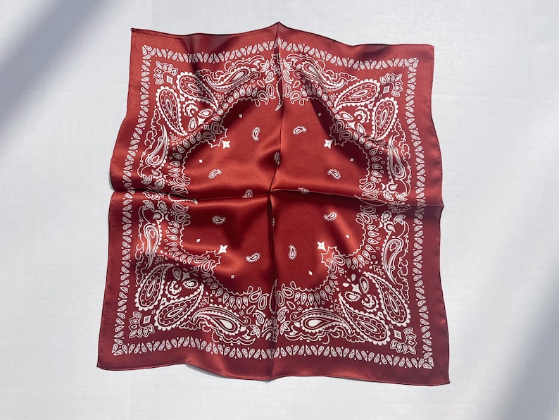 100% Silk Scarf, Paisley Silk Neck Scarf, Silk Bandanna, Silk Neckerchief, Silk Hair Scarf, Personalized Scarf, Pick 3 For Discount, 21"x21" Dark Rust Paisley