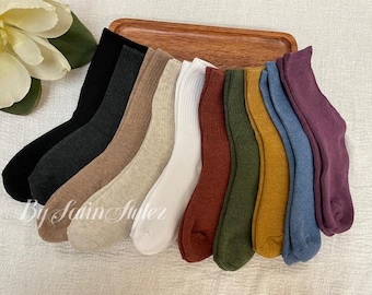 10 Solid Colors Women Cotton Blends Socks, Short Boot Socks, Soft Thick Crew Socks, Winter Fall Warm Socks, Ribbed Top Sock, Pick 3 Deal