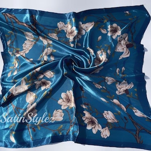 Large Satin Scarf, Silk Feel Neck Scarf, Floral Square Scarf, Silky Hair Scarf, Turban Head Scarf, Personalized Scarf, Pick 3 For Discount