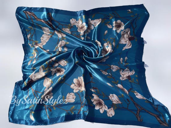 Large Satin Scarf, Silk Feel Neck Scarf, Floral Square Scarf, Silky Hair Scarf, Turban Head Scarf, Personalized Scarf, Pick 3 For Discount
