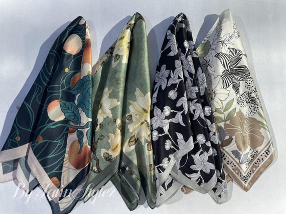 100% Silk Scarf, Pure Silk Neck Scarf, Silk Bandanna, Silk Neckerchief, Silk Hair Scarf, Personalized Scarf Gift,Pick 3 For Discount 21"x21"