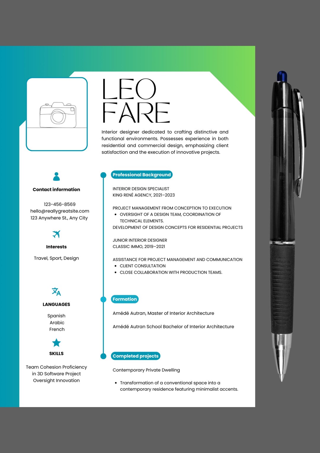 Professional CV Template With Photo, Editable CANVA CV Template - Etsy