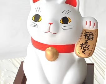 珍しいハニベウィンキング招き猫：黒粘土製日本民芸品 招き猫 - Etsy 日本