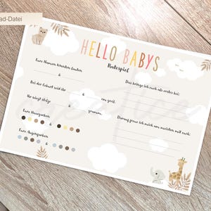 Baby-Party | Ausfüllkarte für Zwillinge | Vorlage