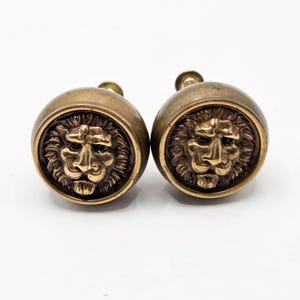 Vintage Solid Brass Lion Head Drawer Pulls Knobs Set of 2 Antique Style Hardware