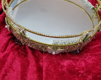 Unique Butterfly Crystal Vanity Tray | Gold Mirrored Display Tray with Rhinestone Embellishments | Unique Home Decor