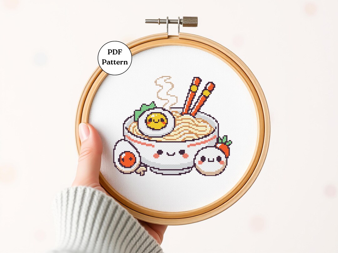 Cute Ramen Pattern Kawaii Ramen Cross Stitch Pattern PDF Cute Food Embroidery for ...