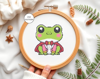 Cute Frog Cross Stitch Pattern Kawaii Frog Embroidery PDF Easy Counted Cross Stitch for Beginners DIY Cottagecore Decor Frog Lover Gifts