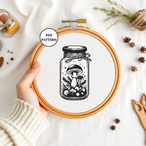 Cottagecore Mushroom Jar Cross Stitch Pattern Woodland Toadstool Embroidery PDF Counted Cross Stitch for Beginners Magic Witch Decor DIY